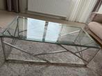 Salontafel met glas en zilveren frame, Huis en Inrichting, 100 tot 150 cm, Minder dan 50 cm, Rechthoekig, 50 tot 100 cm