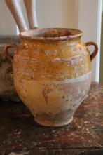 Antieke franse aardewerk confitpot confit pot geel glazuur, Ophalen of Verzenden