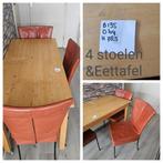 Houten eettafel met 4 stoelen - Bieden!, Ophalen, 4 zitplaatsen, Gebruikt, Eettafel