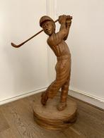 Groot, houten beeld golfspeler, Antiek en Kunst, Kunst | Beelden en Houtsnijwerken, Ophalen