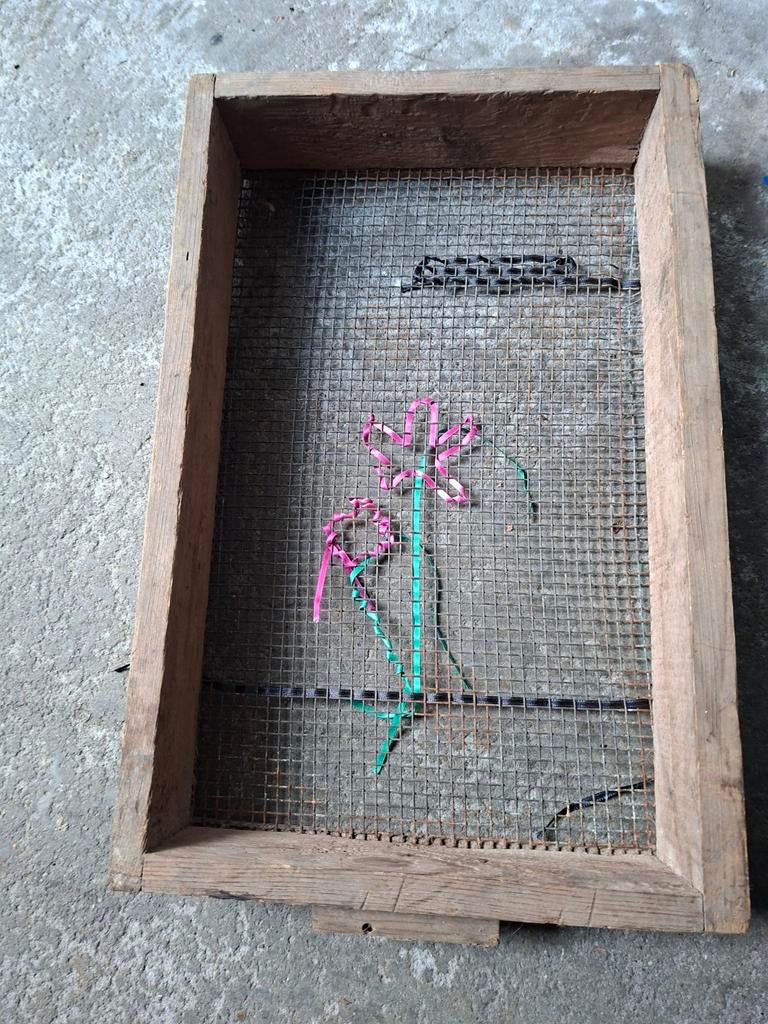 Brocante houtenzeef,bollenzeef bollenrek 40x 27 + 2 handgrep, Ophalen, Gebruikt, Rechthoekig, Hout