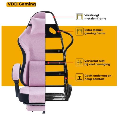 VDD Gaming - Gamestoel met massagefunctie en voetsteun, Huis en Inrichting, Bureaustoelen, Nieuw, Bureaustoel, Roze, Ergonomisch
