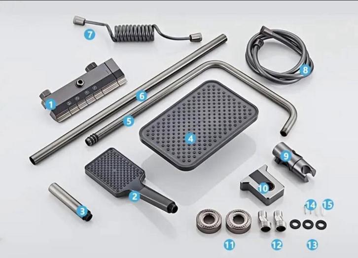 Grijs&zwart doucheset | nieuw, Doe-het-zelf en Verbouw, Sanitair, Nieuw, Douche, Koper, Rvs, Ophalen of Verzenden