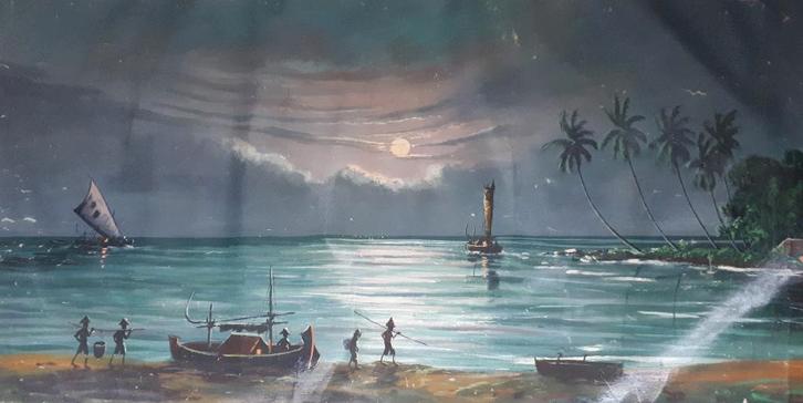 5 prachtige schilderdoeken uit Indonesie, Antiek en Kunst, Kunst | Schilderijen | Modern, Ophalen of Verzenden