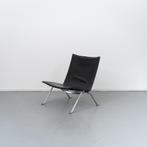 2 Fritz Hansen PK22 Fauteuil Zwart Leer - Staal, Niet ingevuld, Gebruikt, Minder dan 75 cm, Niet ingevuld