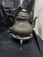 Antieke Tinnen koffiepot met Warmhouder
