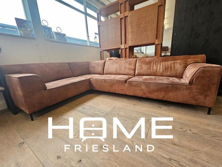 Montel Hoekbank- Microvezel- Cognac, Huis en Inrichting, Banken | Voetenbanken en Poefen, Zo goed als nieuw, 125 cm of meer, Stof