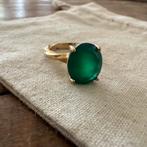 Zilveren 925 goud vergulde ring met milky groene steen mt 17, Sieraden, Tassen en Uiterlijk, Ringen, Verzenden, Nieuw, 17 tot 18