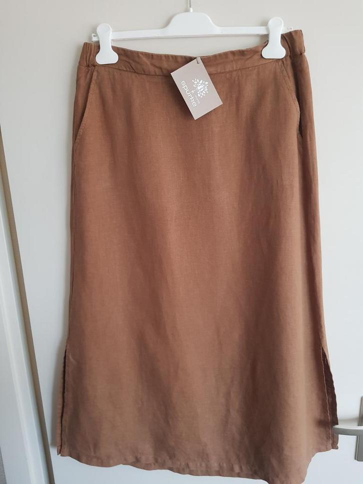 HET caramel linnen rok maat 42 NIEUW!, Kleding | Dames, Rokken, Nieuw, Maat 42/44 (L), Bruin, Onder de knie, Ophalen of Verzenden