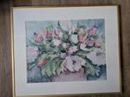 Aquarel bloemen in goudkleurige lijst, Antiek en Kunst, Kunst | Schilderijen | Klassiek, Ophalen of Verzenden