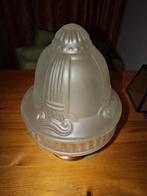 Art deco plafonnière plafondlamp met goudkleurige basis, Ophalen, Zo goed als nieuw, Glas, Art deco