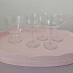 4 + 1 Borrelglaasje Antiek Bewerkt Glas Limoncello, Ophalen of Verzenden