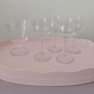 4 + 1 Borrelglaasje Antiek Bewerkt Glas Limoncello  beschikbaar voor biedingen