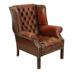 Oude Chesterfield Zetel Bruin Leder Wingchair Oorfauteuil, Ophalen, Gebruikt, Chesterfield, 75 tot 100 cm