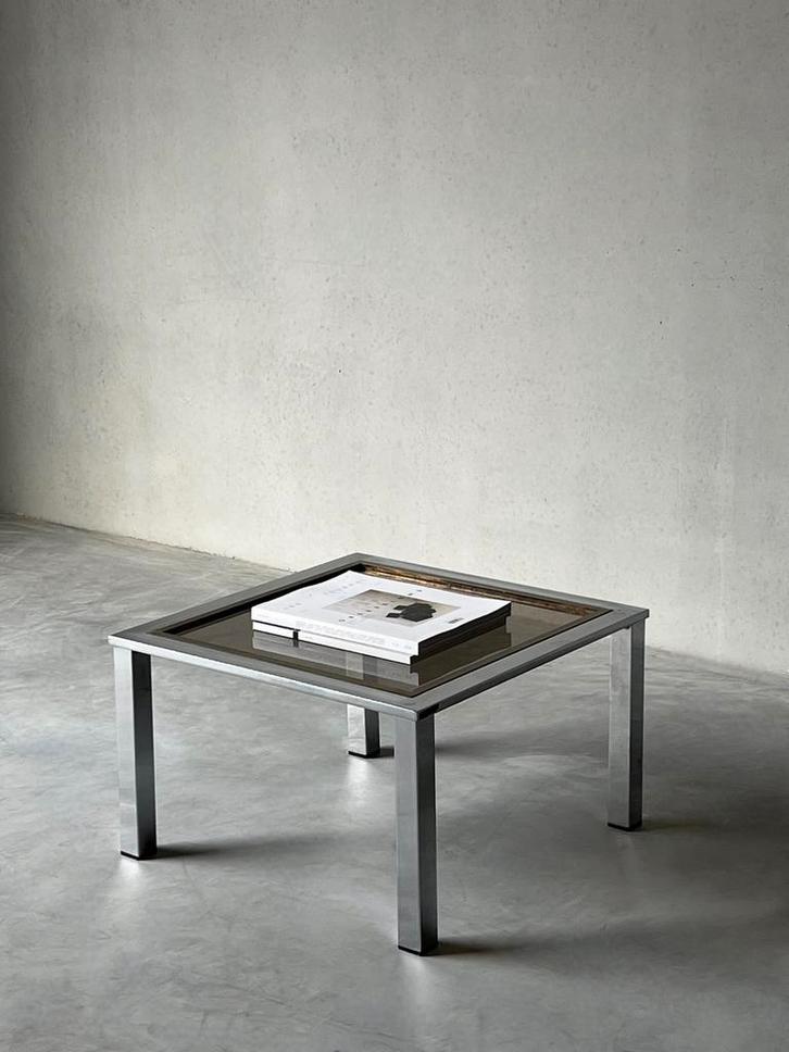 Vintage chroom bijzettafel / salontafel rookglas jaren 80, Huis en Inrichting, Tafels | Statafels, Zo goed als nieuw, Ophalen