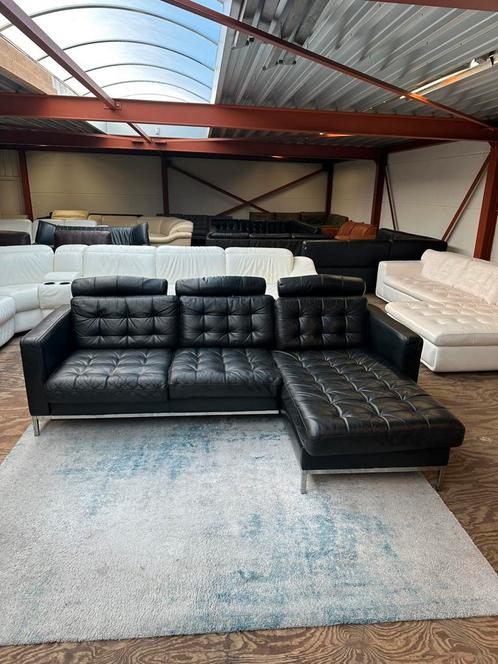 Leren hoekbank Landskrona , zwarte hoekbank leer, Huis en Inrichting, Fauteuils, Zo goed als nieuw, Leer, 125 cm of meer, 75 tot 100 cm