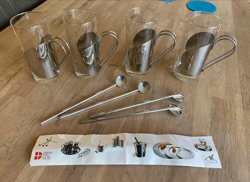 Set van 4 Irish coffee glazen + lepels (Danish Steel House), Huis en Inrichting, Keuken | Servies, Zo goed als nieuw, Glas of Glazen