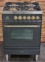 Luxe Fornuis Boretti 60cm antraciet + messing 4 pits, Zo goed als nieuw, Energieklasse A of zuiniger, Gas, 90 tot 95 cm