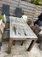 Teak houten tuintafel met stoelen, Tuin en Terras, Ophalen, Gebruikt, Rechthoekig, Teakhout