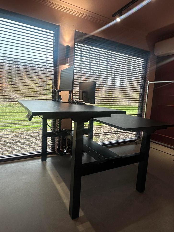 Duo zit sta bureau elektrisch verstelbaar 2 personen zwart, Huis en Inrichting, Bureaus, Zo goed als nieuw, Bureau, Elektrisch