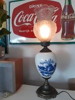 antieke tinnen lamp met Nederlands landschap molen steen, Ophalen of Verzenden, Gebruikt, Glas, 50 tot 75 cm