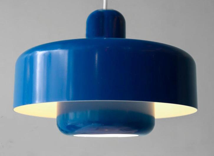 Vitrika GoGo Deense Mid Century design hanglamp blauw/w '70, Huis en Inrichting, Lampen | Hanglampen, Zo goed als nieuw, Minder dan 50 cm