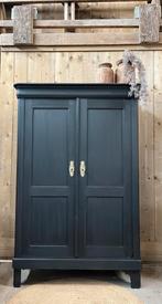 Antieke linnenkast - hangleg - zwart, Ophalen, Gebruikt, 50 tot 75 cm, 150 tot 200 cm