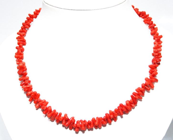 Prachtige Sterling Zilver Vermeil Bloedkoraal Ketting 47 CM, Sieraden, Tassen en Uiterlijk, Antieke sieraden, Ketting, Zilver