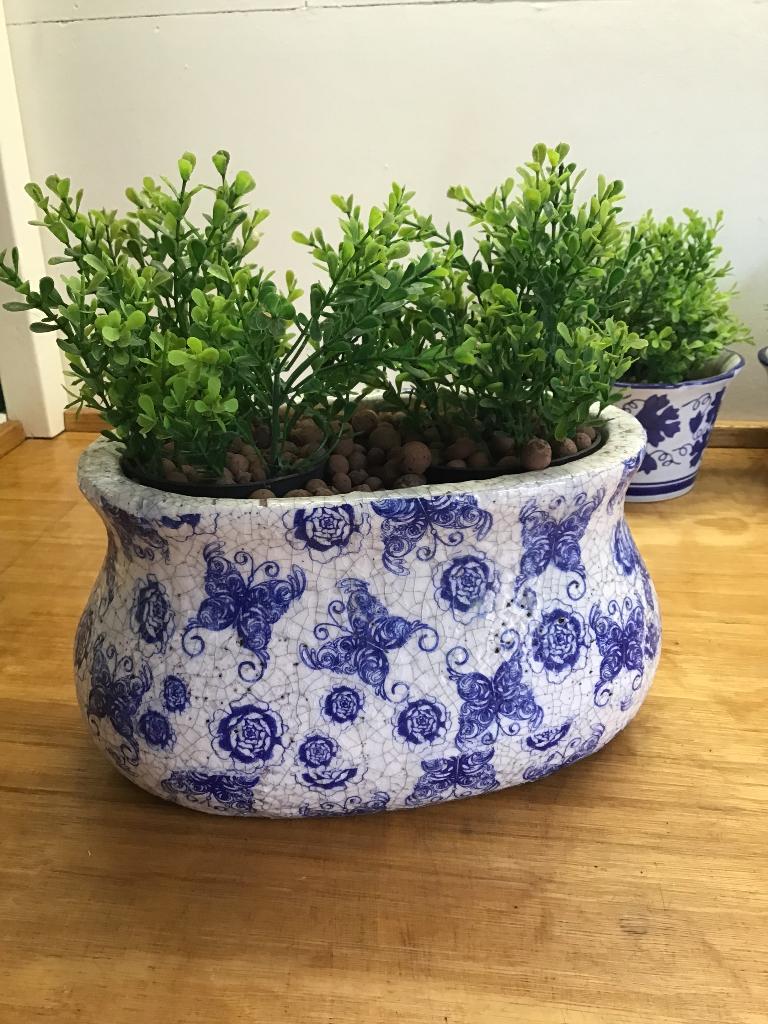 Diverse kunstplantjes met blauwe potjes, Huis en Inrichting, Ophalen, Zo goed als nieuw, Binnen