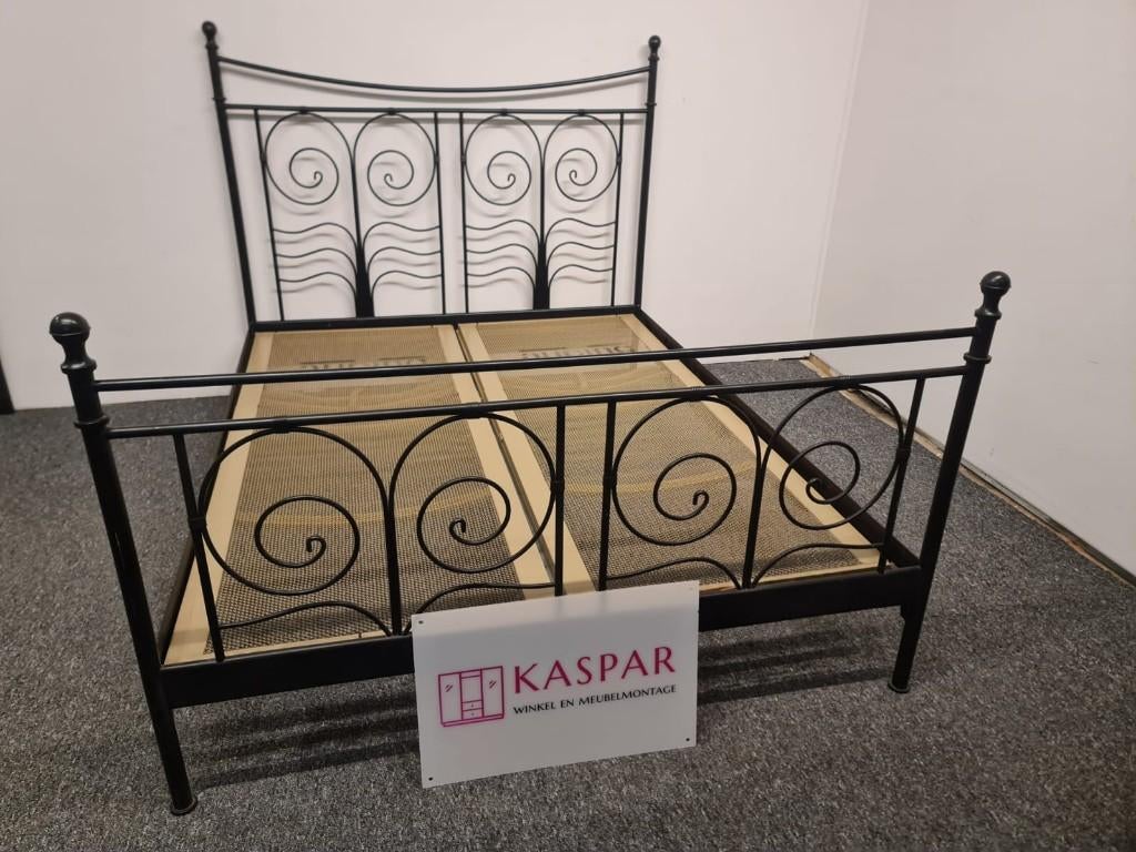 Metalen zwart bed 160x200 incl. bodem. Leveren mogelijk, Huis en Inrichting, Slaapkamer | Bedden, Gebruikt, Ikea, Zwart, Tweepersoons
