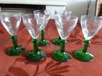6 Oude mini likeurglaasjes groene voet, Verzenden, Gebruikt, Overige typen