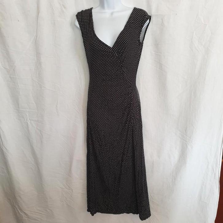 Mooie zwarte jurk met witte stippen. Mt 36. Merk Jake's, Kleding | Dames, Jurken, Zo goed als nieuw, Maat 36 (S), Zwart, Onder de knie