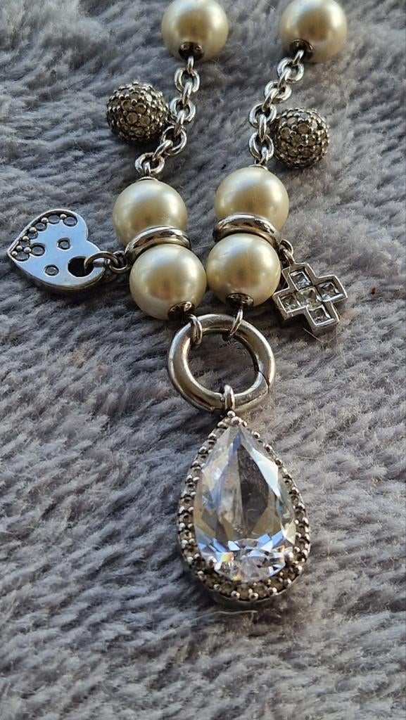 Ti Sento Ketting 925 Zilver met Shellparels en Zirkonia, Gebruikt, Wit, Met strass, Ophalen of Verzenden