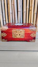 Vintage sieradenkistje met koper beslag en jade inleg, Antiek en Kunst, Ophalen