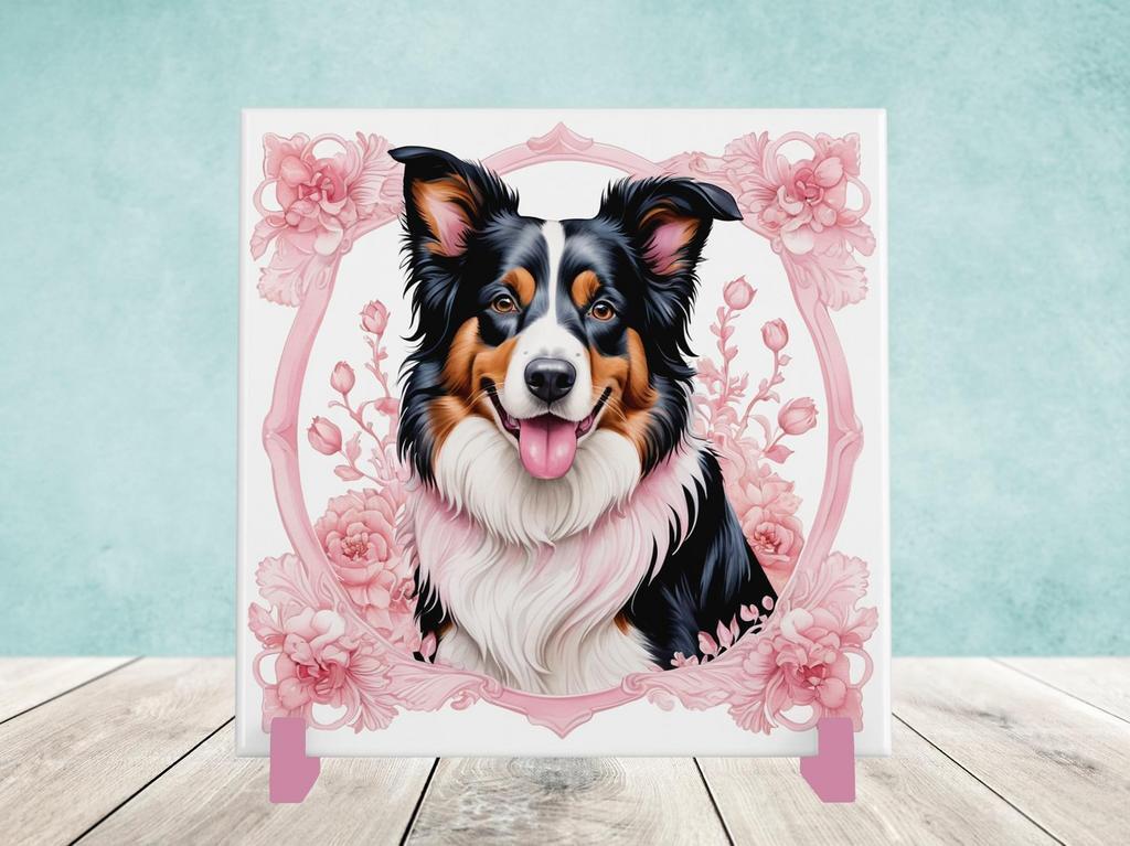 Border Collie Delfts Roze tegel incl houder, Ophalen of Verzenden, Zo goed als nieuw