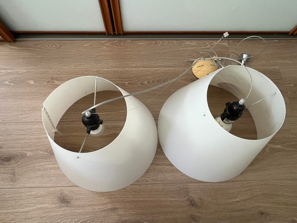 Luceplan Costanza Hanglampen Wit 2 stuks, Ophalen, Rond, Zo goed als nieuw, 50 cm of meer