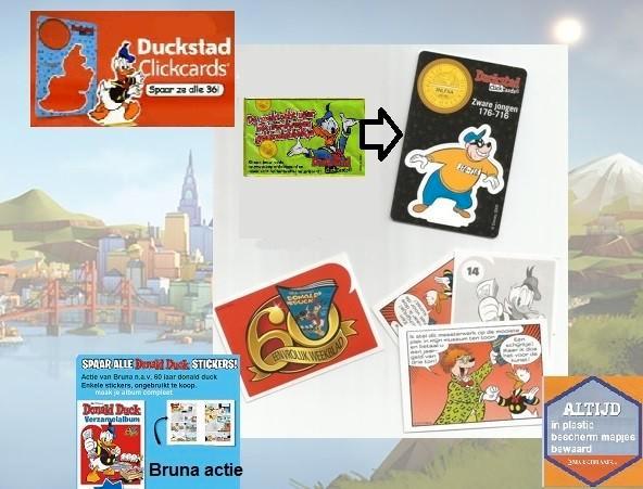 Donald stickers (bruna) / Duckstad clickcards (S de boer), Verzamelen, Disney, Zo goed als nieuw, Plaatje of Poster, Donald Duck