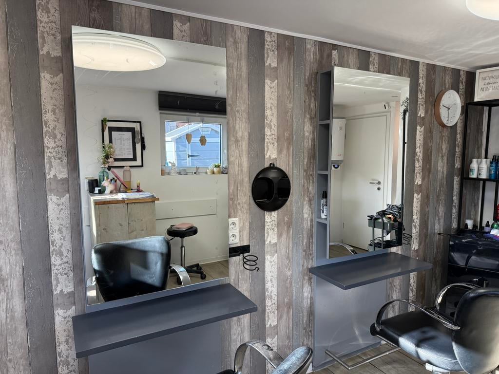 2 kapsalon spiegel elementen met voetsteun, Huis en Inrichting, Woonaccessoires | Spiegels, Ophalen, Gebruikt, 200 cm of meer