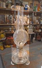 Vintage olielamp karaf glas met metalen reflector, Ophalen of Verzenden
