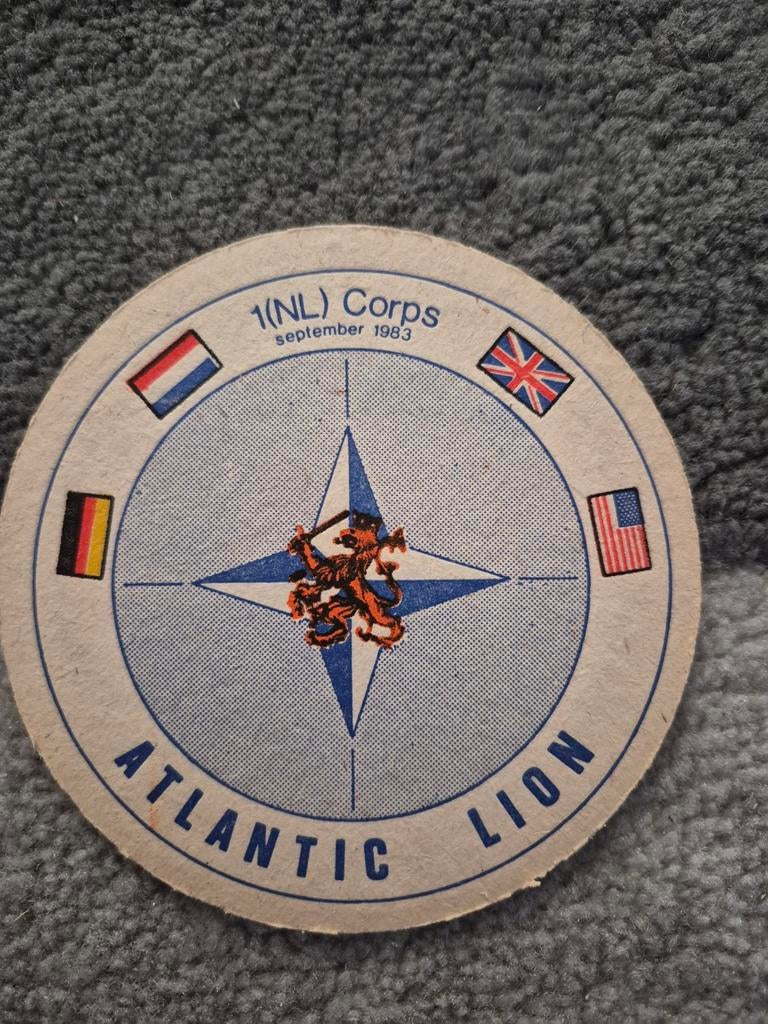 Grolsch bierviltje 1(NL) Corps Atlantic Lion 1983, Verzamelen, Biermerken, Ophalen of Verzenden