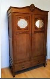 Gratis: antieke kledingkast spiegelkast met houtwormgaatjes, Ophalen