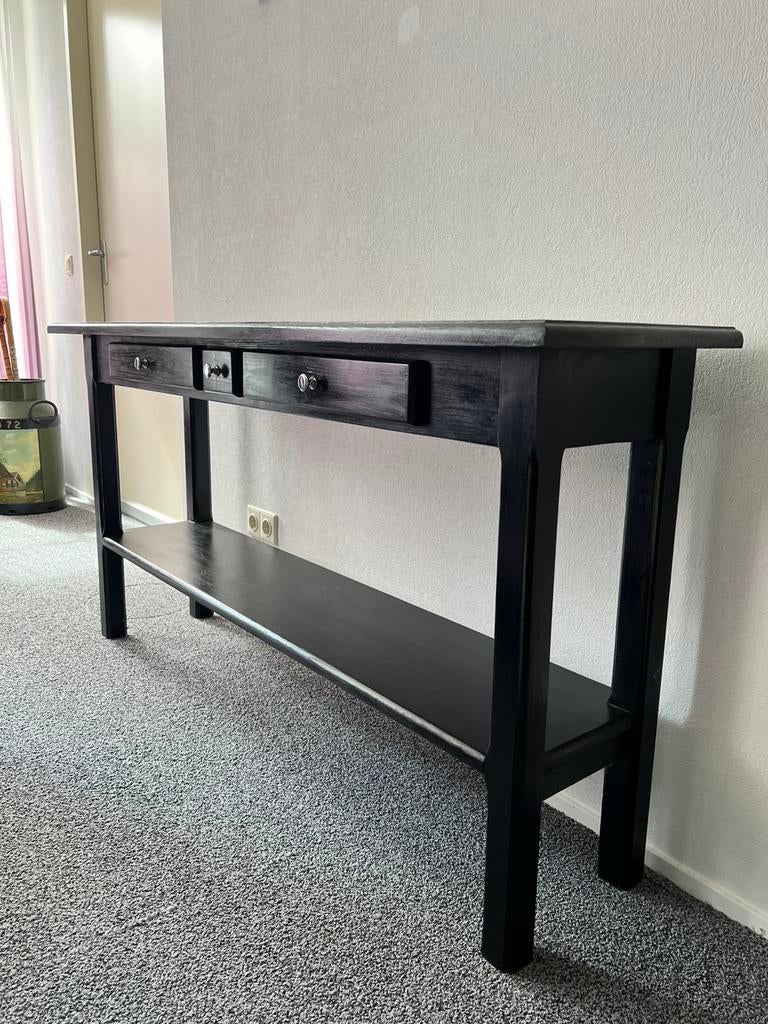 Zwarte Sidetables, Huis en Inrichting, Tafels | Sidetables, Ophalen, Gebruikt, 100 tot 150 cm, Overige houtsoorten