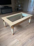 Vintage Versace salontafel met geslepen glas en messing, Ophalen, Gebruikt, 100 tot 150 cm, 50 tot 75 cm