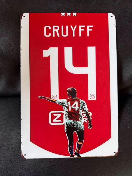 Ajax Johan Cruijff 14 Metalen Plaat - Vintage Look 30 bij 20, Verzamelen, Ophalen of Verzenden, Zo goed als nieuw, Ajax, Overige typen