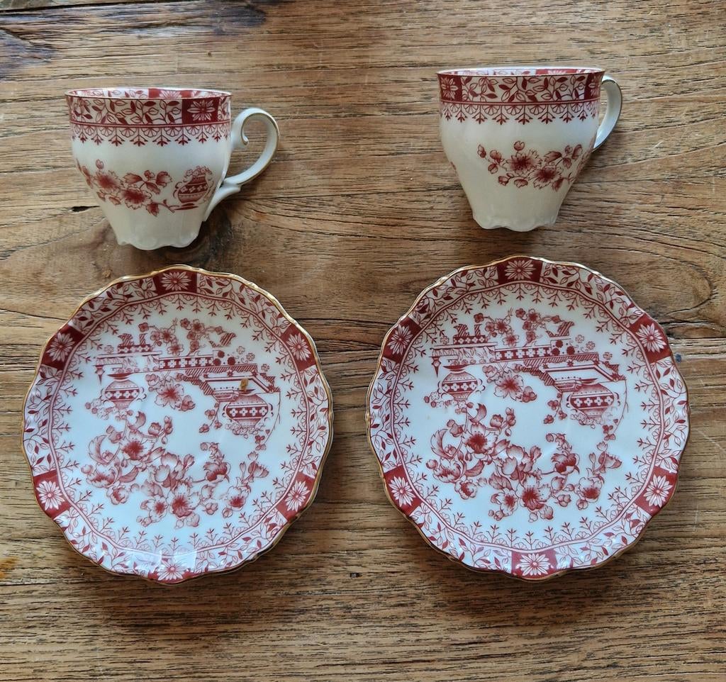 Theekopjes / schotels Theresia Seltmann Weiden Bavaria rood, Antiek en Kunst, Ophalen