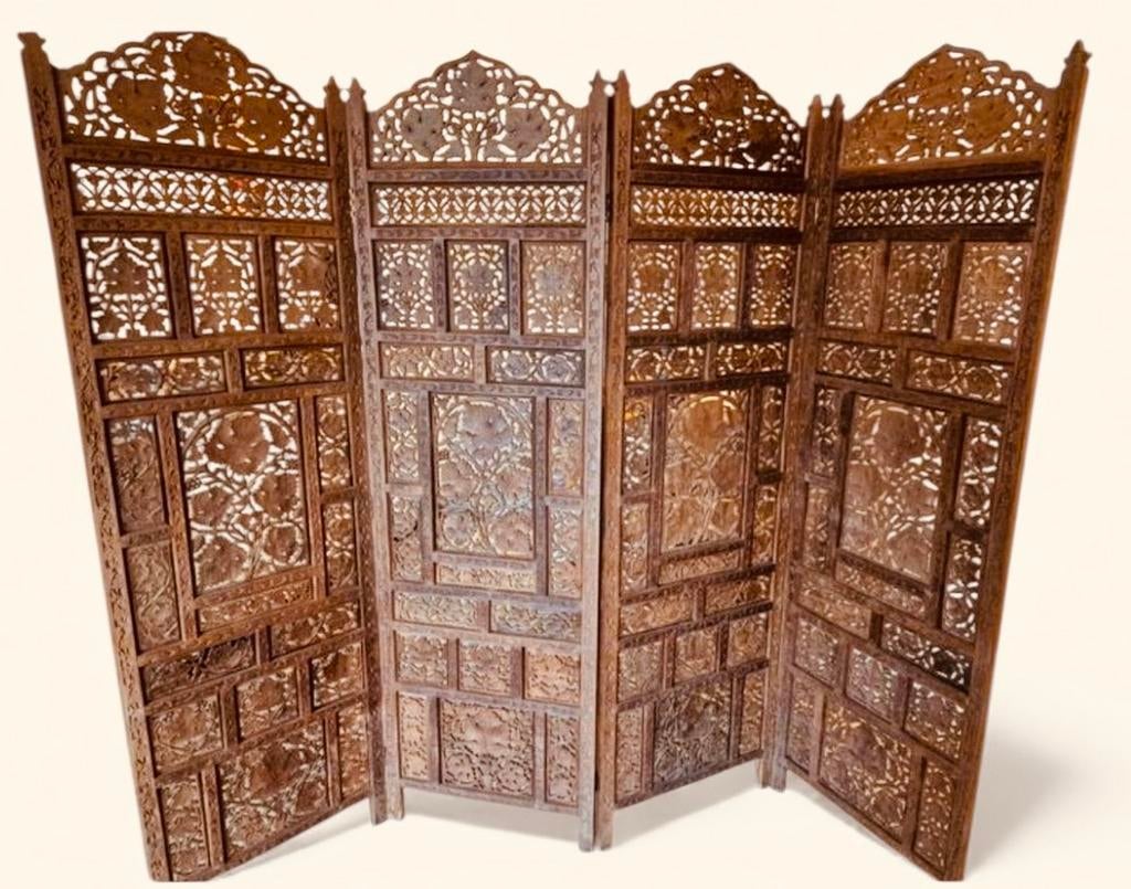 Antiek Indisch handgesneden kamerscherm, Ophalen of Verzenden, Zo goed als nieuw