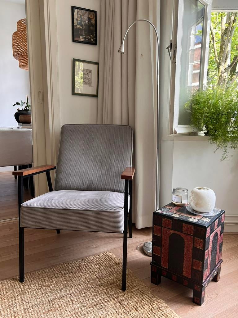 WOOOD fauteuil Sally, antraciet grijze retro / vintage stoel, Ophalen, Gebruikt, Minder dan 75 cm, Stof