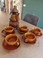 Vintage GDR koffie-/theeset jaren 70 bruin keramiek – 5 kop, Antiek en Kunst, Antiek | Servies compleet, Ophalen of Verzenden