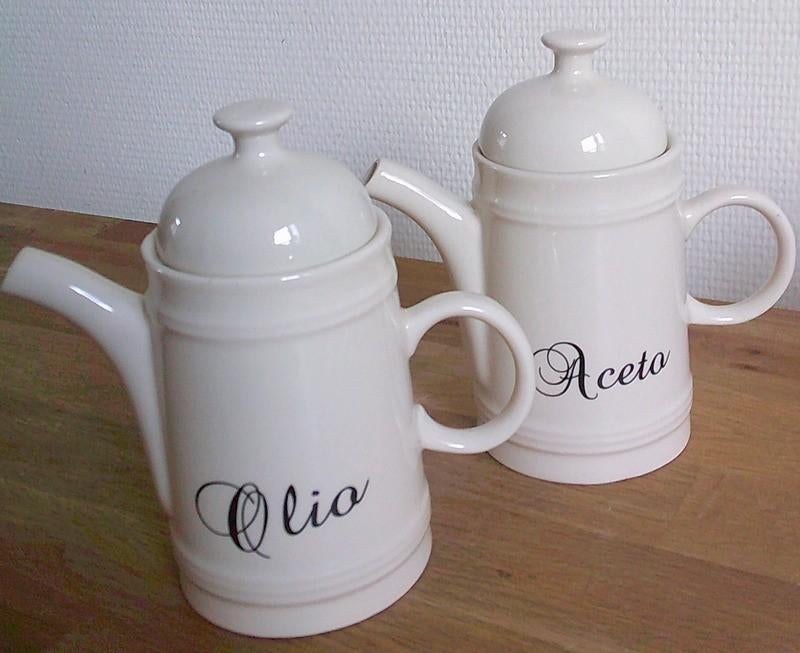 2 riviera maison kannetjes olie en azijn, Huis en Inrichting, Gebruikt, Keramiek, Overige typen, Ophalen of Verzenden