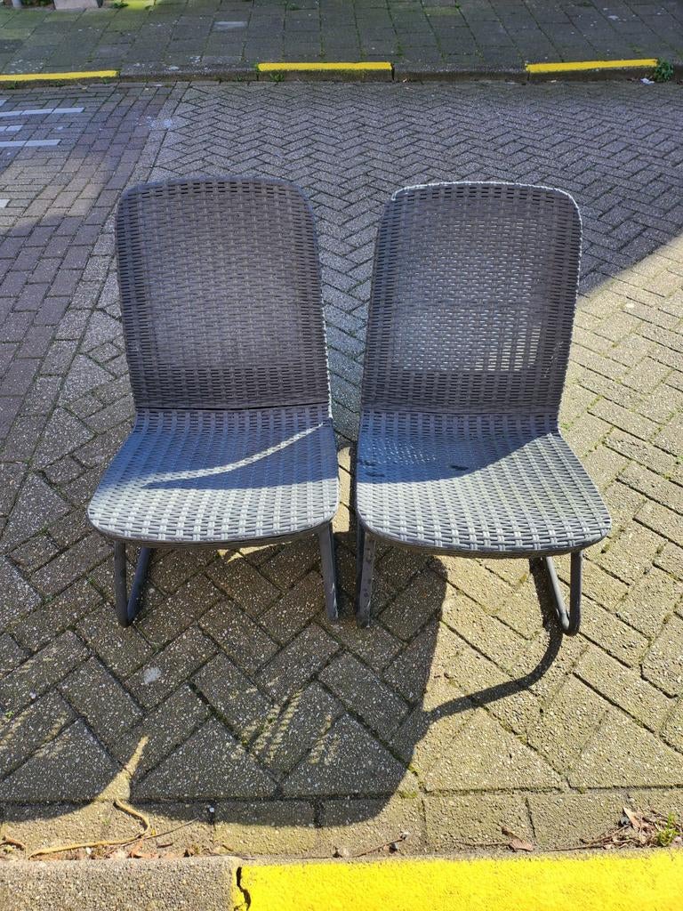 2x Wicker tuinstoelen - Grijs, Ophalen of Verzenden, Gebruikt, Wicker